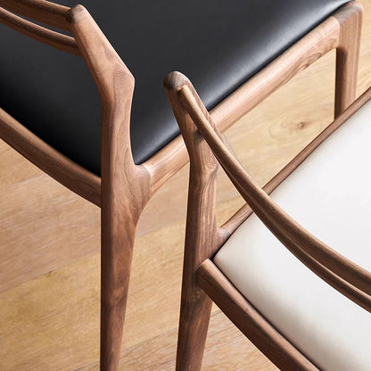 Traditional Chinese PU Leather Solid Wood Curved Square Dining Chair With Backrest For Dining Room