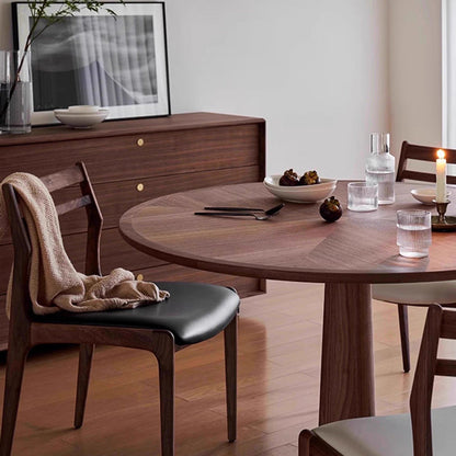 Traditional Chinese PU Leather Solid Wood Curved Square Dining Chair With Backrest For Dining Room