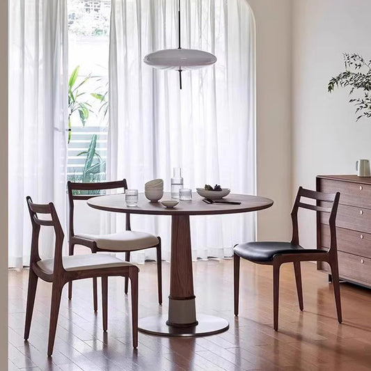 Traditional Chinese PU Leather Solid Wood Curved Square Dining Chair With Backrest For Dining Room