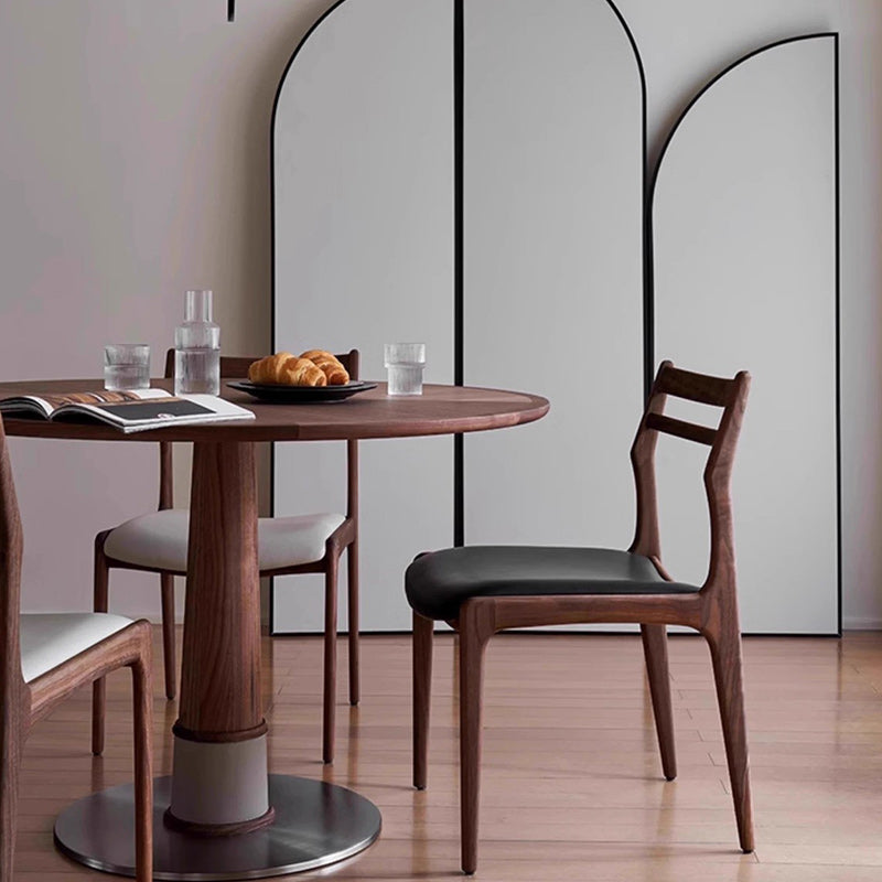 Traditional Chinese PU Leather Solid Wood Curved Square Dining Chair With Backrest For Dining Room