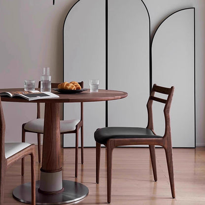 Traditional Chinese PU Leather Solid Wood Curved Square Dining Chair With Backrest For Dining Room