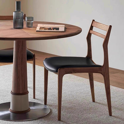 Traditional Chinese PU Leather Solid Wood Curved Square Dining Chair With Backrest For Dining Room