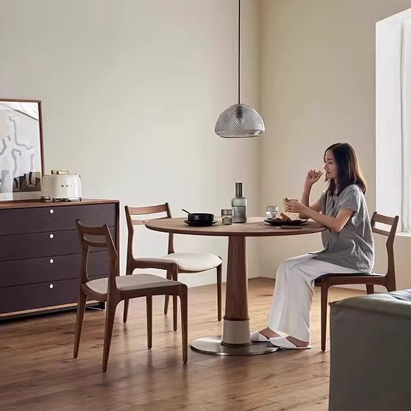 Traditional Chinese PU Leather Solid Wood Curved Square Dining Chair With Backrest For Dining Room