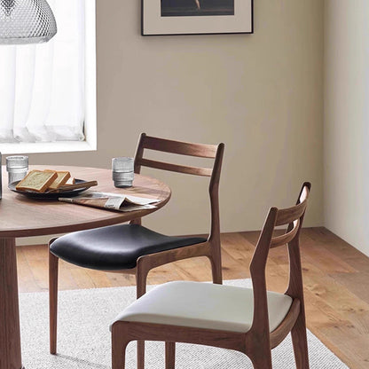 Traditional Chinese PU Leather Solid Wood Curved Square Dining Chair With Backrest For Dining Room