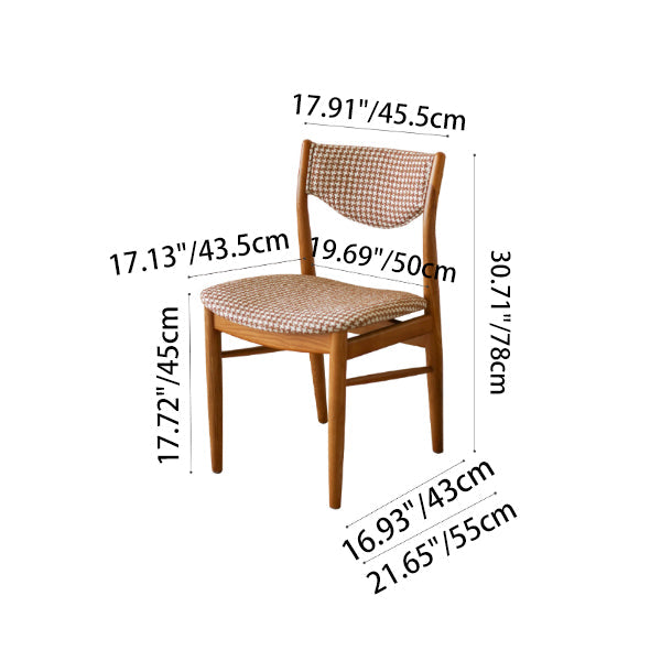 Traditional Vintage Ash Wood Multi-Ply Fabric Curved Dining Chair With Backrest For Dining Room