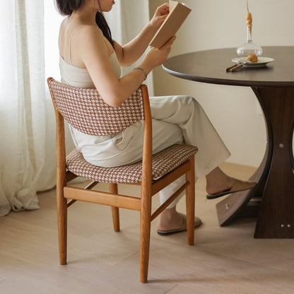 Traditional Vintage Ash Wood Multi-Ply Fabric Curved Dining Chair With Backrest For Dining Room