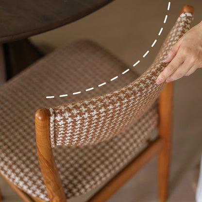 Traditional Vintage Ash Wood Multi-Ply Fabric Curved Dining Chair With Backrest For Dining Room