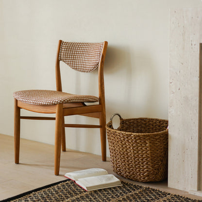 Traditional Vintage Ash Wood Multi-Ply Fabric Curved Dining Chair With Backrest For Dining Room