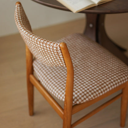 Traditional Vintage Ash Wood Multi-Ply Fabric Curved Dining Chair With Backrest For Dining Room