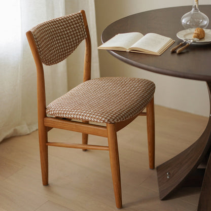 Traditional Vintage Ash Wood Multi-Ply Fabric Curved Dining Chair With Backrest For Dining Room