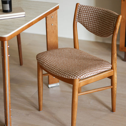 Traditional Vintage Ash Wood Multi-Ply Fabric Curved Dining Chair With Backrest For Dining Room