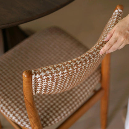 Traditional Vintage Ash Wood Multi-Ply Fabric Curved Dining Chair With Backrest For Dining Room