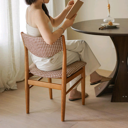 Traditional Vintage Ash Wood Multi-Ply Fabric Curved Dining Chair With Backrest For Dining Room