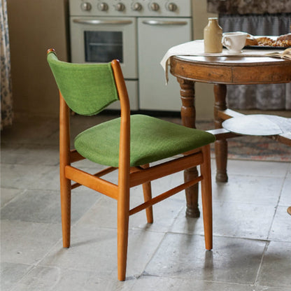 Traditional Vintage Ash Wood Multi-Ply Fabric Curved Dining Chair With Backrest For Dining Room