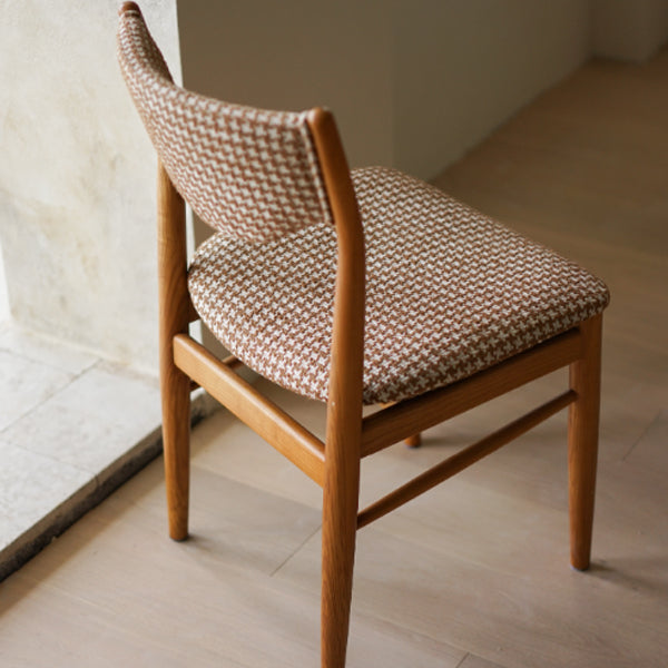 Traditional Vintage Ash Wood Multi-Ply Fabric Curved Dining Chair With Backrest For Dining Room