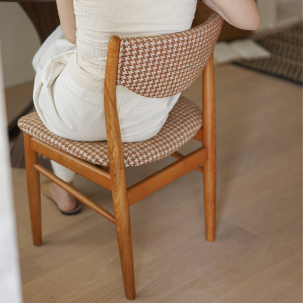 Traditional Vintage Ash Wood Multi-Ply Fabric Curved Dining Chair With Backrest For Dining Room