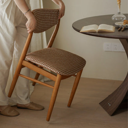 Traditional Vintage Ash Wood Multi-Ply Fabric Curved Dining Chair With Backrest For Dining Room