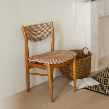 Traditional Vintage Ash Wood Multi-Ply Fabric Curved Dining Chair With Backrest For Dining Room