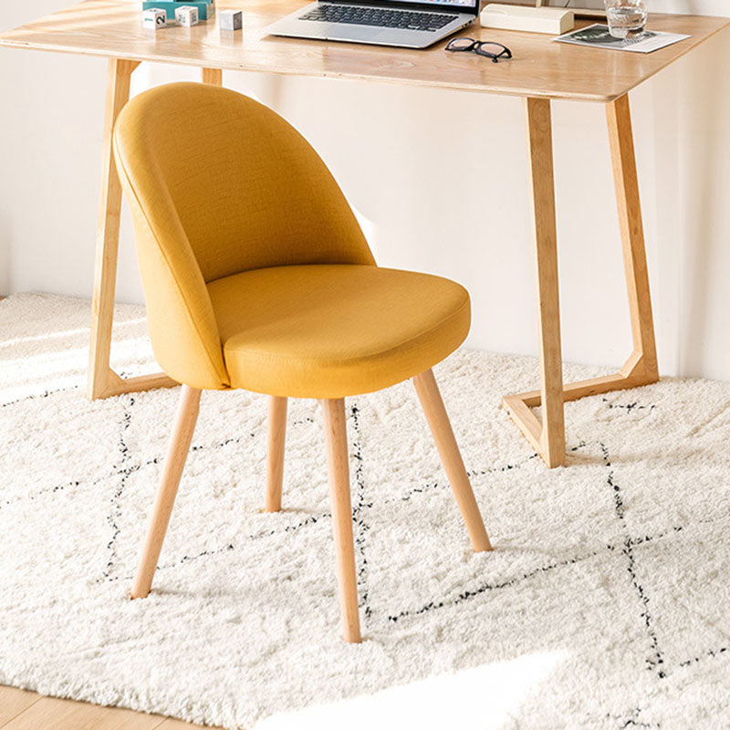 Contemporary Scandinavian Solid Wood Linen Curved Rounded Dining Chair With Backrest For Dining Room