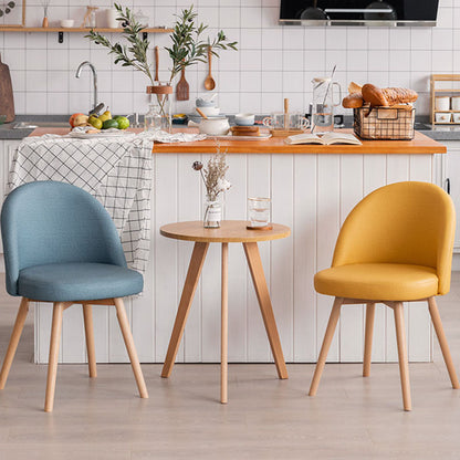 Contemporary Scandinavian Solid Wood Linen Curved Rounded Dining Chair With Backrest For Dining Room