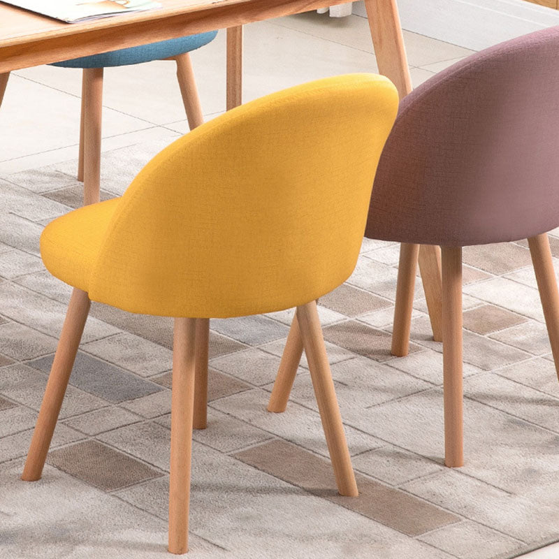 Contemporary Scandinavian Solid Wood Linen Curved Rounded Dining Chair With Backrest For Dining Room