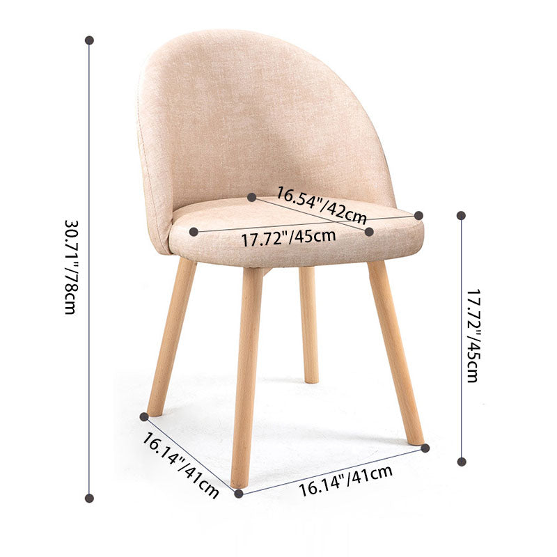 Contemporary Scandinavian Solid Wood Linen Curved Rounded Dining Chair With Backrest For Dining Room