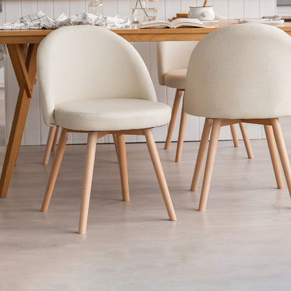 Contemporary Scandinavian Solid Wood Linen Curved Rounded Dining Chair With Backrest For Dining Room