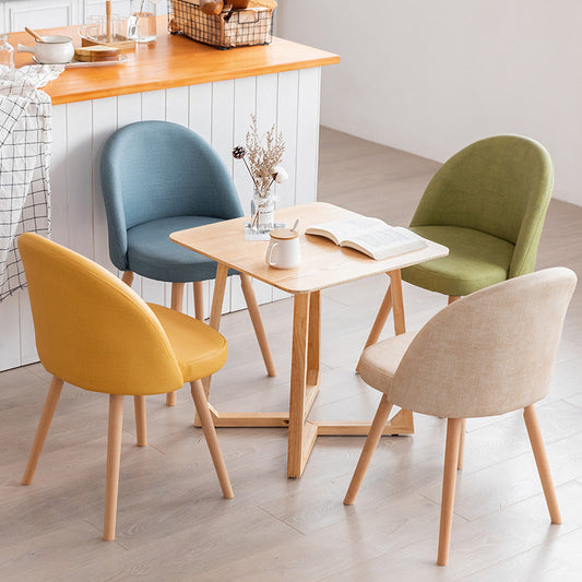 Contemporary Scandinavian Solid Wood Linen Curved Rounded Dining Chair With Backrest For Dining Room