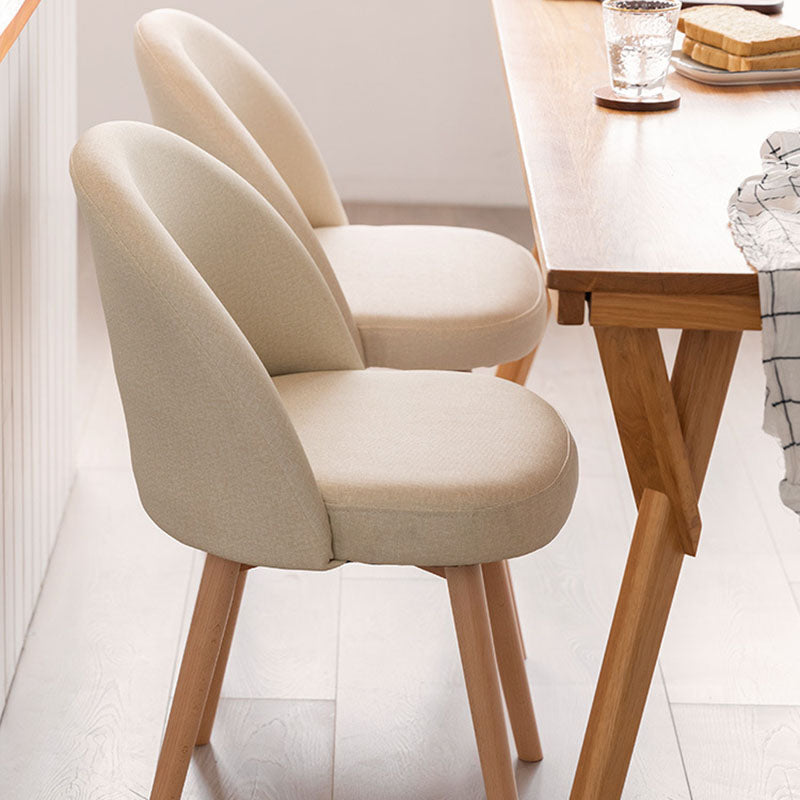 Contemporary Scandinavian Solid Wood Linen Curved Rounded Dining Chair With Backrest For Dining Room