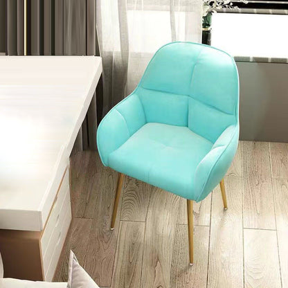 Contemporary Scandinavian Velvet Carbon Steel Grid Trapezoid Vanity Chair With Backrest & Armrests For Bedroom