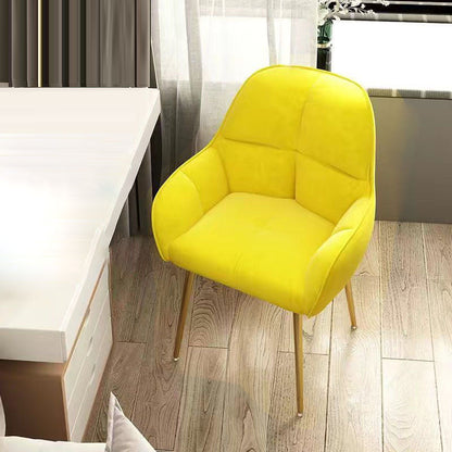 Contemporary Scandinavian Velvet Carbon Steel Grid Trapezoid Vanity Chair With Backrest & Armrests For Bedroom
