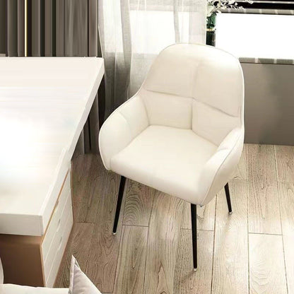 Contemporary Scandinavian Velvet Carbon Steel Grid Trapezoid Vanity Chair With Backrest & Armrests For Bedroom