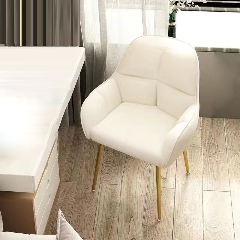 Contemporary Scandinavian Velvet Carbon Steel Grid Trapezoid Vanity Chair With Backrest & Armrests For Bedroom
