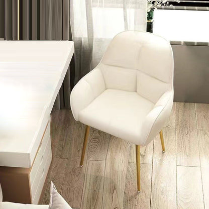 Contemporary Scandinavian Velvet Carbon Steel Grid Trapezoid Vanity Chair With Backrest & Armrests For Bedroom
