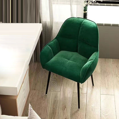 Contemporary Scandinavian Velvet Carbon Steel Grid Trapezoid Vanity Chair With Backrest & Armrests For Bedroom