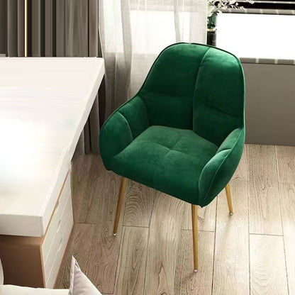 Contemporary Scandinavian Velvet Carbon Steel Grid Trapezoid Vanity Chair With Backrest & Armrests For Bedroom