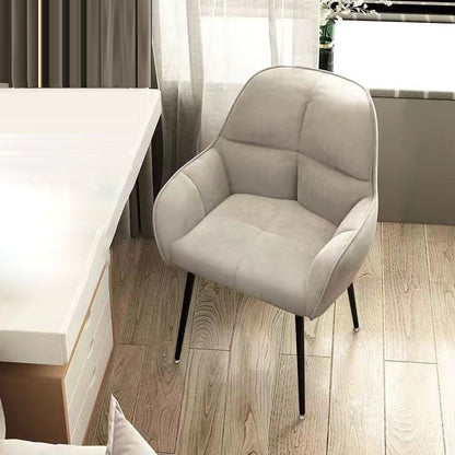 Contemporary Scandinavian Velvet Carbon Steel Grid Trapezoid Vanity Chair With Backrest & Armrests For Bedroom