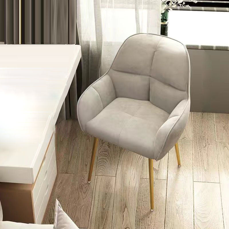 Contemporary Scandinavian Velvet Carbon Steel Grid Trapezoid Vanity Chair With Backrest & Armrests For Bedroom