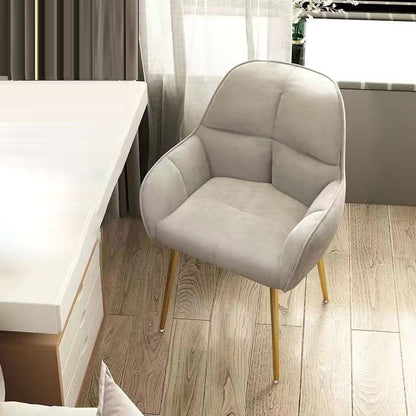 Contemporary Scandinavian Velvet Carbon Steel Grid Trapezoid Vanity Chair With Backrest & Armrests For Bedroom