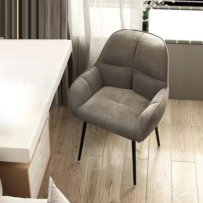 Contemporary Scandinavian Velvet Carbon Steel Grid Trapezoid Vanity Chair With Backrest & Armrests For Bedroom