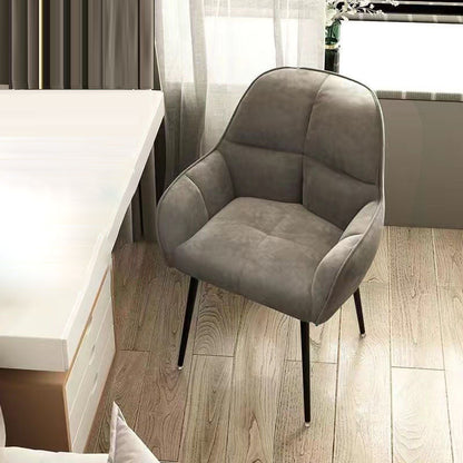 Contemporary Scandinavian Velvet Carbon Steel Grid Trapezoid Vanity Chair With Backrest & Armrests For Bedroom