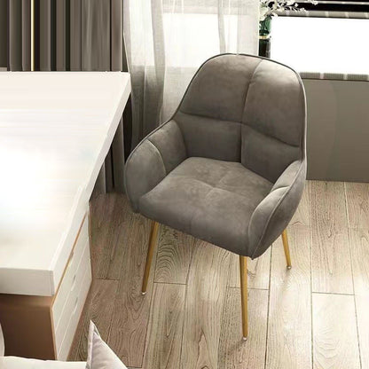 Contemporary Scandinavian Velvet Carbon Steel Grid Trapezoid Vanity Chair With Backrest & Armrests For Bedroom