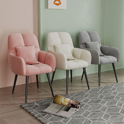 Contemporary Scandinavian Velvet Carbon Steel Grid Trapezoid Vanity Chair With Backrest & Armrests For Bedroom