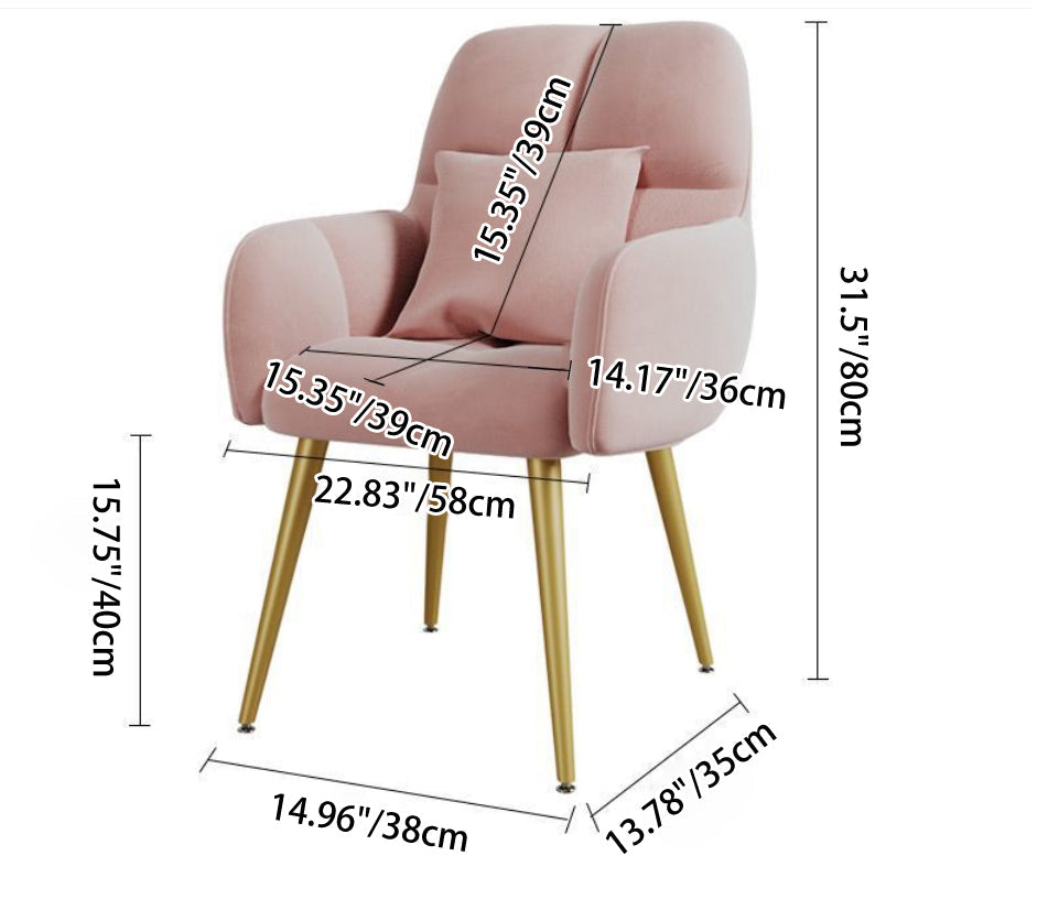 Contemporary Scandinavian Velvet Carbon Steel Grid Trapezoid Vanity Chair With Backrest & Armrests For Bedroom