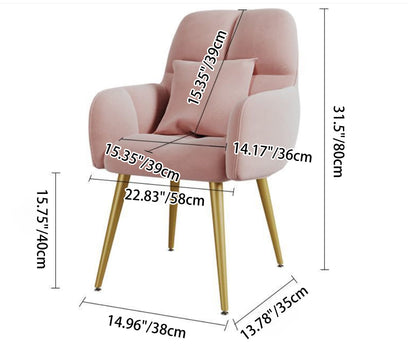 Contemporary Scandinavian Velvet Carbon Steel Grid Trapezoid Vanity Chair With Backrest & Armrests For Bedroom