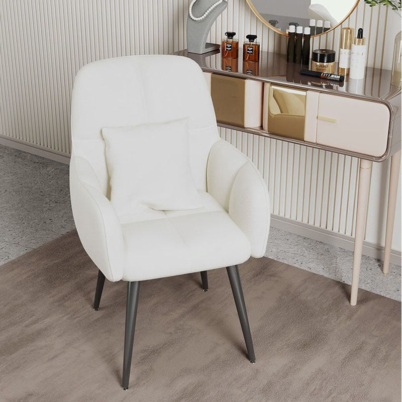 Contemporary Scandinavian Velvet Carbon Steel Grid Trapezoid Vanity Chair With Backrest & Armrests For Bedroom