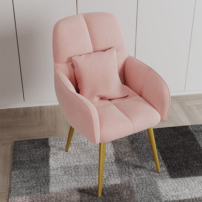 Contemporary Scandinavian Velvet Carbon Steel Grid Trapezoid Vanity Chair With Backrest & Armrests For Bedroom
