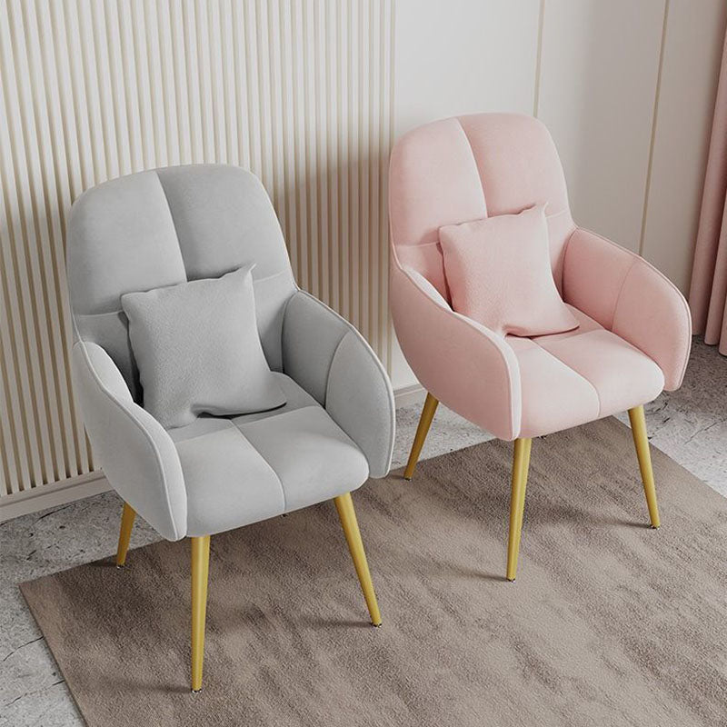 Contemporary Scandinavian Velvet Carbon Steel Grid Trapezoid Vanity Chair With Backrest & Armrests For Bedroom