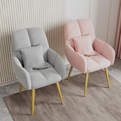 Contemporary Scandinavian Velvet Carbon Steel Grid Trapezoid Vanity Chair With Backrest & Armrests For Bedroom