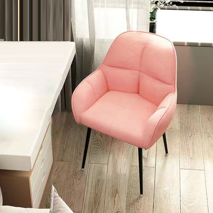 Contemporary Scandinavian Velvet Carbon Steel Grid Trapezoid Vanity Chair With Backrest & Armrests For Bedroom